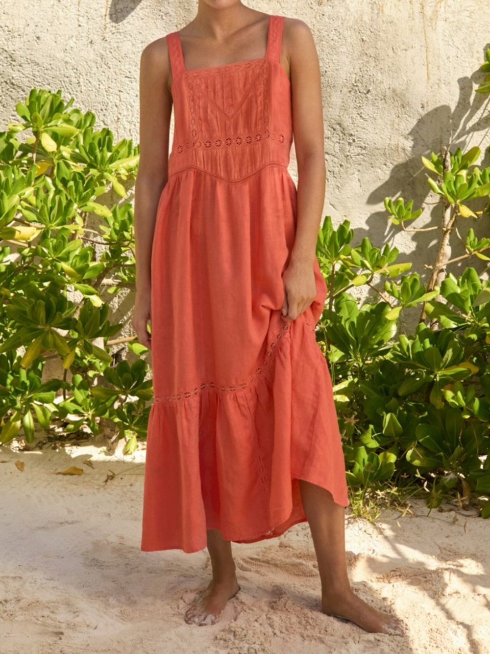 NWT Wrap London Coral Midi Sleeveless Sundress Linen Size 16
